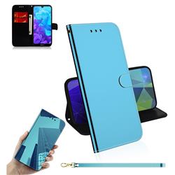 Shining Mirror Like Surface Leather Wallet Case for Huawei Y5 (2019) - Blue