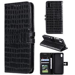 Luxury Crocodile Magnetic Leather Wallet Phone Case for Huawei Y5 (2019) - Black