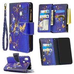 Purple Butterfly Binfen Color BF03 Retro Zipper Leather Wallet Phone Case for Huawei Y5 (2019)