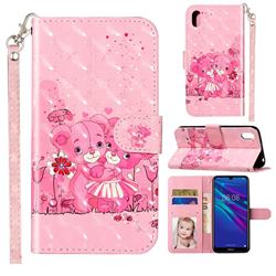 Pink Bear 3D Leather Phone Holster Wallet Case for Huawei Y5 (2019)
