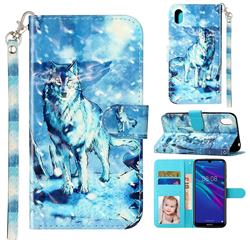 Snow Wolf 3D Leather Phone Holster Wallet Case for Huawei Y5 (2019)