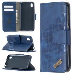 BinfenColor BF04 Color Block Stitching Crocodile Leather Case Cover for Huawei Y5 (2019) - Blue
