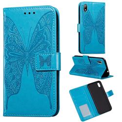 Intricate Embossing Vivid Butterfly Leather Wallet Case for Huawei Y5 (2019) - Blue