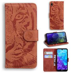 Intricate Embossing Tiger Face Leather Wallet Case for Huawei Y5 (2019) - Brown