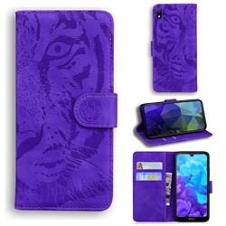 Intricate Embossing Tiger Face Leather Wallet Case for Huawei Y5 (2019) - Purple