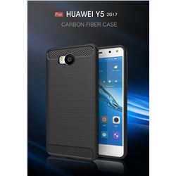Luxury Carbon Fiber Brushed Wire Drawing Silicone TPU Back Cover for Huawei Y5 (2017) (Black)
