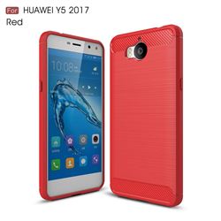 Luxury Carbon Fiber Brushed Wire Drawing Silicone TPU Back Cover for Huawei Y5 (2017) (Red)