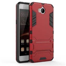 Armor Premium Tactical Grip Kickstand Shockproof Dual Layer Rugged Hard Cover for Huawei Y5 (2017) - Wine Red