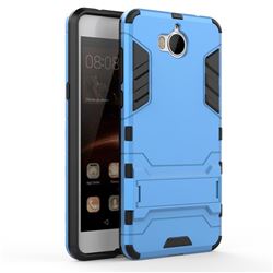 Armor Premium Tactical Grip Kickstand Shockproof Dual Layer Rugged Hard Cover for Huawei Y5 (2017) - Light Blue