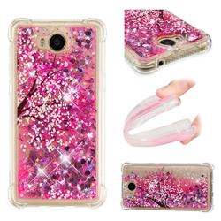 Pink Cherry Blossom Dynamic Liquid Glitter Sand Quicksand Star TPU Case for Huawei Y5 (2017)