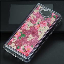 Rose Flower Glassy Glitter Quicksand Dynamic Liquid Soft Phone Case for Huawei Y5 (2017)