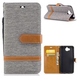 Jeans Cowboy Denim Leather Wallet Case for Huawei Y5 (2017) - Gray