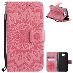 Embossing Sunflower Leather Wallet Case for Huawei Y5 (2017) - Pink