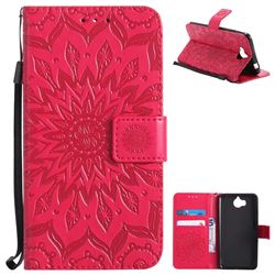 Embossing Sunflower Leather Wallet Case for Huawei Y5 (2017) - Red