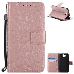 Embossing Sunflower Leather Wallet Case for Huawei Y5 (2017) - Rose Gold