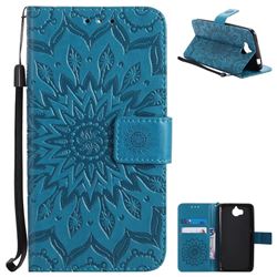 Embossing Sunflower Leather Wallet Case for Huawei Y5 (2017) - Blue