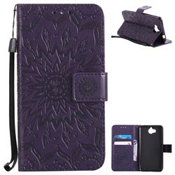 Embossing Sunflower Leather Wallet Case for Huawei Y5 (2017) - Purple