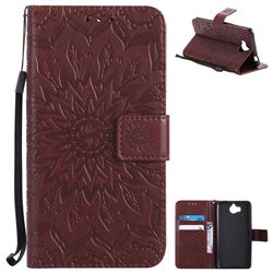 Embossing Sunflower Leather Wallet Case for Huawei Y5 (2017) - Brown