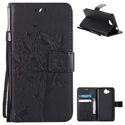 Embossing Butterfly Tree Leather Wallet Case for Huawei Y5 (2017) - Black