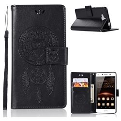 Intricate Embossing Owl Campanula Leather Wallet Case for Huawei Y5 (2017) - Black