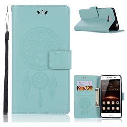 Intricate Embossing Owl Campanula Leather Wallet Case for Huawei Y5 (2017) - Green