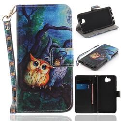 Oil Painting Owl Hand Strap Leather Wallet Case for Huawei Y5 (2017)