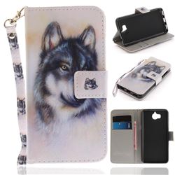 Snow Wolf Hand Strap Leather Wallet Case for Huawei Y5 (2017)