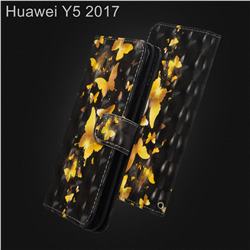Golden Butterfly 3D Painted Leather Wallet Case for Huawei Y5 (2017)