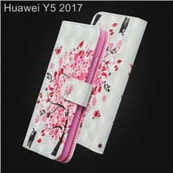 Tree and Cat 3D Painted Leather Wallet Case for Huawei Y5 (2017)