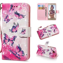 Pink Butterfly 3D Painted Leather Wallet Phone Case for Huawei Y5 (2017)