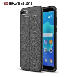 Luxury Auto Focus Litchi Texture Silicone TPU Back Cover for Huawei Y5 Prime 2018 (Y5 2018 / Y5 Lite 2018) - Black