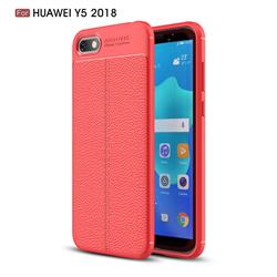 Luxury Auto Focus Litchi Texture Silicone TPU Back Cover for Huawei Y5 Prime 2018 (Y5 2018 / Y5 Lite 2018) - Red