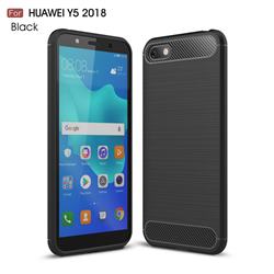 Luxury Carbon Fiber Brushed Wire Drawing Silicone TPU Back Cover for Huawei Y5 Prime 2018 (Y5 2018 / Y5 Lite 2018) - Black