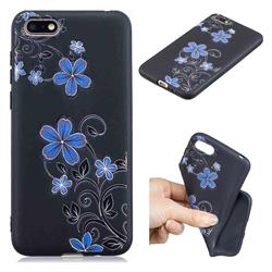 Little Blue Flowers 3D Embossed Relief Black TPU Cell Phone Back Cover for Huawei Y5 Prime 2018 (Y5 2018 / Y5 Lite 2018)