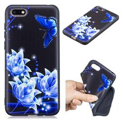 Blue Butterfly 3D Embossed Relief Black TPU Cell Phone Back Cover for Huawei Y5 Prime 2018 (Y5 2018 / Y5 Lite 2018)