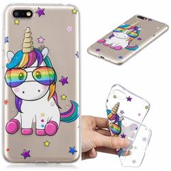 Glasses Unicorn Clear Varnish Soft Phone Back Cover for Huawei Y5 Prime 2018 (Y5 2018 / Y5 Lite 2018)