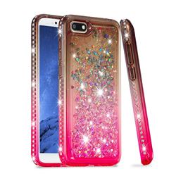 Diamond Frame Liquid Glitter Quicksand Sequins Phone Case for Huawei Y5 Prime 2018 (Y5 2018 / Y5 Lite 2018) - Gray Pink