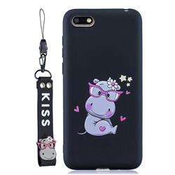 Black Flower Hippo Soft Kiss Candy Hand Strap Silicone Case for Huawei Y5 Prime 2018 (Y5 2018 / Y5 Lite 2018)
