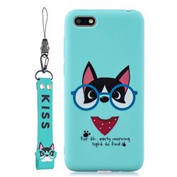 Green Glasses Dog Soft Kiss Candy Hand Strap Silicone Case for Huawei Y5 Prime 2018 (Y5 2018 / Y5 Lite 2018)