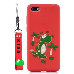 Red Dinosaur Soft Kiss Candy Hand Strap Silicone Case for Huawei Y5 Prime 2018 (Y5 2018 / Y5 Lite 2018)