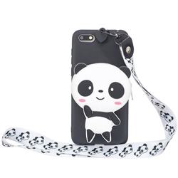 White Panda Neck Lanyard Zipper Wallet Silicone Case for Huawei Y5 Prime 2018 (Y5 2018 / Y5 Lite 2018)