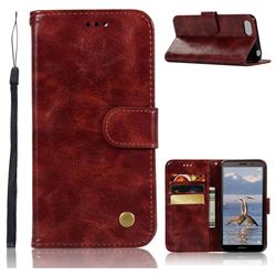 Luxury Retro Leather Wallet Case for Huawei Y5 Prime 2018 (Y5 2018 / Y5 Lite 2018) - Wine Red