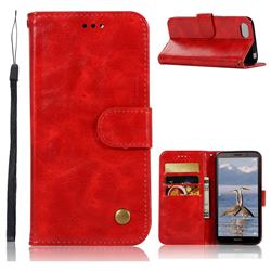 Luxury Retro Leather Wallet Case for Huawei Y5 Prime 2018 (Y5 2018 / Y5 Lite 2018) - Red