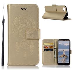 Intricate Embossing Owl Campanula Leather Wallet Case for Huawei Y5 Prime 2018 (Y5 2018 / Y5 Lite 2018) - Champagne