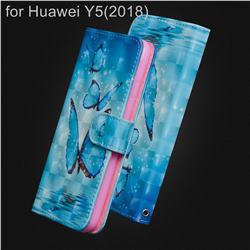 Blue Sea Butterflies 3D Painted Leather Wallet Case for Huawei Y5 Prime 2018 (Y5 2018 / Y5 Lite 2018)