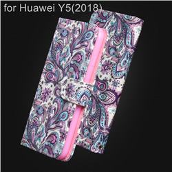 Swirl Flower 3D Painted Leather Wallet Case for Huawei Y5 Prime 2018 (Y5 2018 / Y5 Lite 2018)
