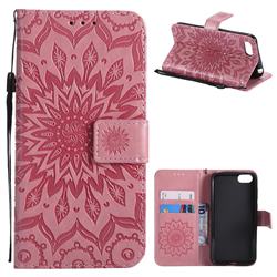 Embossing Sunflower Leather Wallet Case for Huawei Y5 Prime 2018 (Y5 2018 / Y5 Lite 2018) - Pink