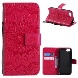 Embossing Sunflower Leather Wallet Case for Huawei Y5 Prime 2018 (Y5 2018 / Y5 Lite 2018) - Red