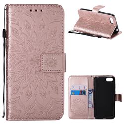 Embossing Sunflower Leather Wallet Case for Huawei Y5 Prime 2018 (Y5 2018 / Y5 Lite 2018) - Rose Gold