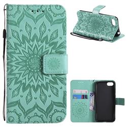 Embossing Sunflower Leather Wallet Case for Huawei Y5 Prime 2018 (Y5 2018 / Y5 Lite 2018) - Green
